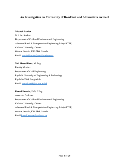 Cover of An Investigation on Corrosivity of Road Salt and Alternatives on Steel
